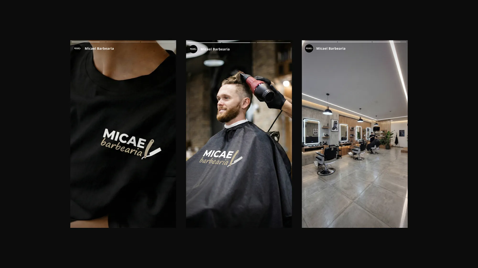 Mockup de aplicações da marca Micael Barbearia
